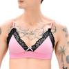 ABAFIP Men's Sissy Lingerie Lace Underwear Frilly Trim Strappy Bra Top/Bowknot Low Waist Sheer Lace Mesh Panties Triangle Bikini Briefs Underpants Crossdressing Nightwear Dark Pink - bra X-Large view 2