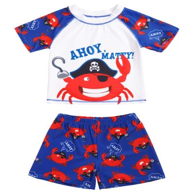 Daenrui Kids Boys Rash Guard Swimsuit Short Sleeve Swim Shirts and Trunks Beach Sport 2 Piece Bathing Suit Darkblue 10 Years