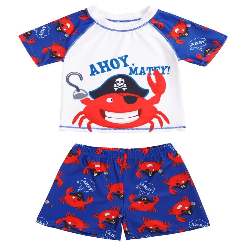 Daenrui Kids Boys Rash Guard Swimsuit Short Sleeve Swim Shirts and Trunks Beach Sport 2 Piece Bathing Suit Darkblue 10 Years