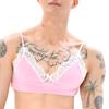 ABAFIP Men's Sissy Lingerie Lace Underwear Frilly Trim Strappy Bra Top/Bowknot Low Waist Sheer Lace Mesh Panties Triangle Bikini Briefs Underpants Crossdressing Nightwear Pink - bra Small view 2