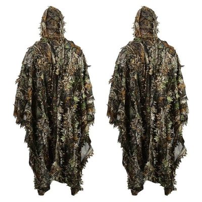 3D Hunting Gilly Suits Leafy Camo Clothes Ghillie Suits for Men Costume Hooded Poncho Uniforme Militar for Outdoor Woodland Forest Jungle Shooting-2PCS