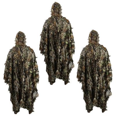 3D Hunting Gilly Suits Leafy Camo Clothes Ghillie Suits for Men Costume Hooded Poncho Uniforme Militar for Outdoor Woodland Forest Jungle Shooting-3PCS