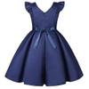 AIMJCHLD Big Girls Ruffle A-Line Rustic Flower Dress Tea Length Party Wedding Pageant Ball Gowns Sundress Bridesmaid Formal Fancy Graduation Dresses Size 7 8 Years (Navy Blue 140) view 2