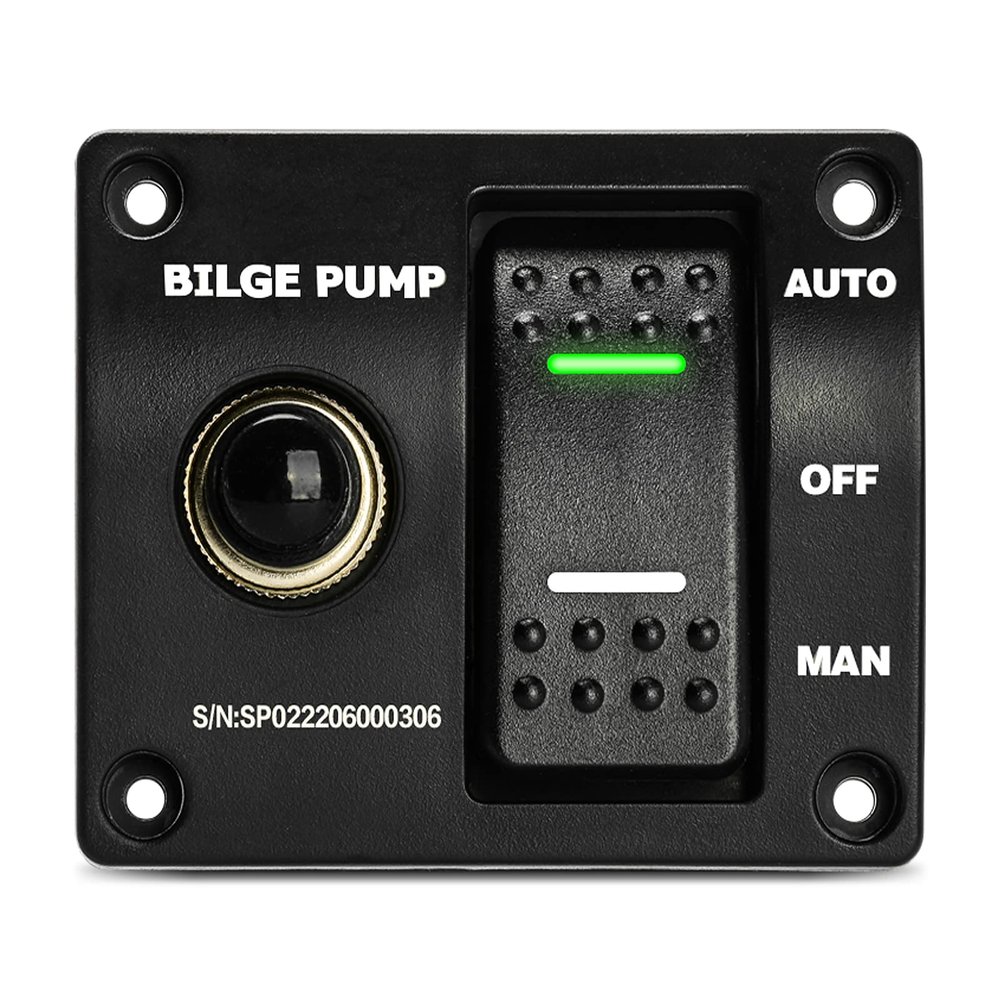 Briidea 3-Way Bilge Pump Switch Panel (Auto-Off-Manual) with LED Indicator, Control DC 12V/24V Bilge Pump, Built in 15A Circuit Breaker