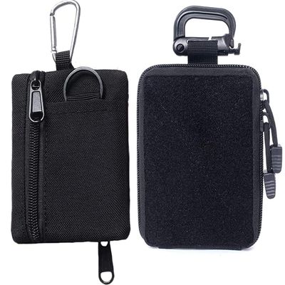 2pcs Compact Pocket Organizer Pouch Sets - Tactical Molle EDC Bags Medical Storage Pouch, Mini Size Belt Gear Organizer for Keychain Coin ID Card Holder Car Fob Waist Case Wallet Pack (Black-2pcs)