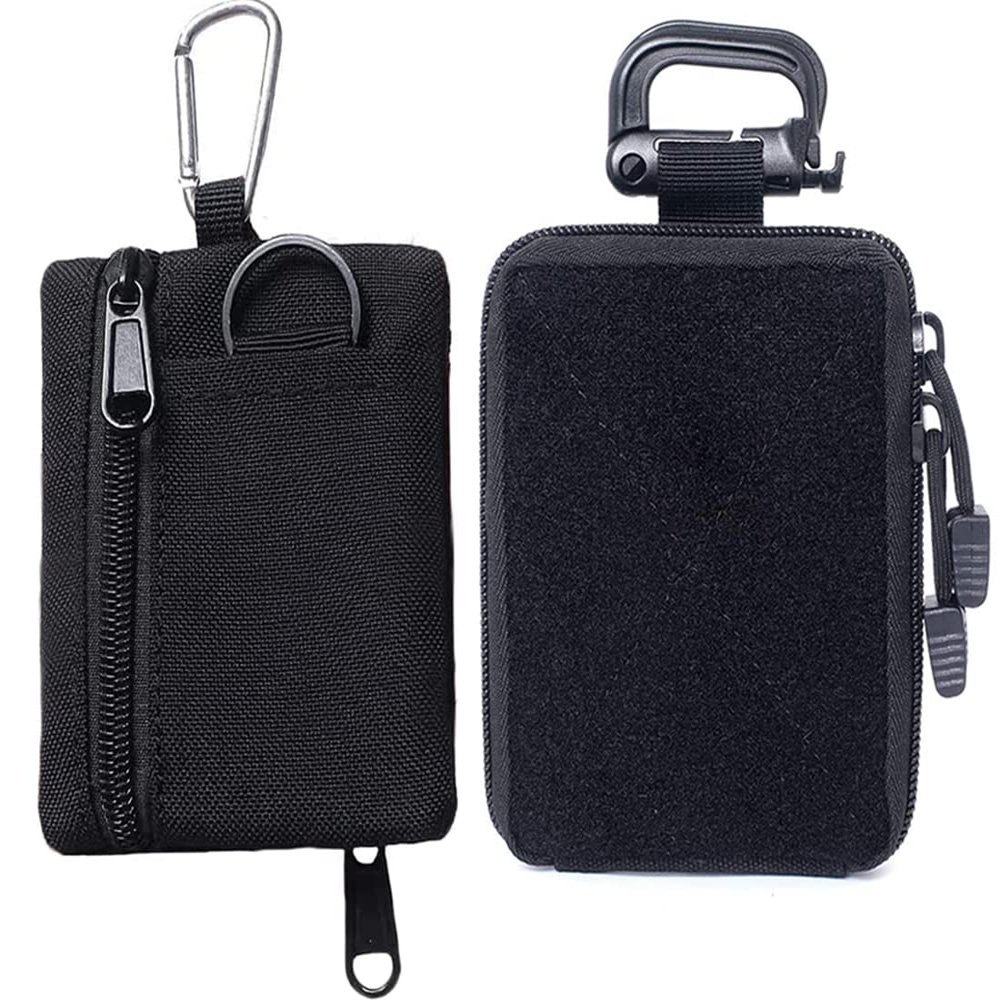 2pcs Compact Pocket Organizer Pouch Sets - Tactical Molle EDC Bags Medical Storage Pouch, Mini Size Belt Gear Organizer for Keychain Coin ID Card Holder Car Fob Waist Case Wallet Pack (Black-2pcs)