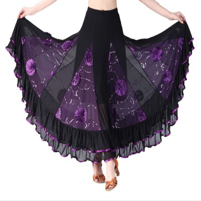 Honeystore Women's Long Flower Latin Dance Skirts Swing Ballroom Party Waltz Dress 2818-Grape
