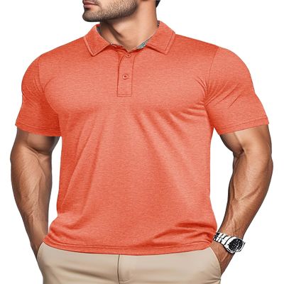 MAGCOMSEN Men's Polo Shirts Short Sleeve Athletic Performance Moisture Wicking Golf Fitted Business Casual Collared Shirts Orange