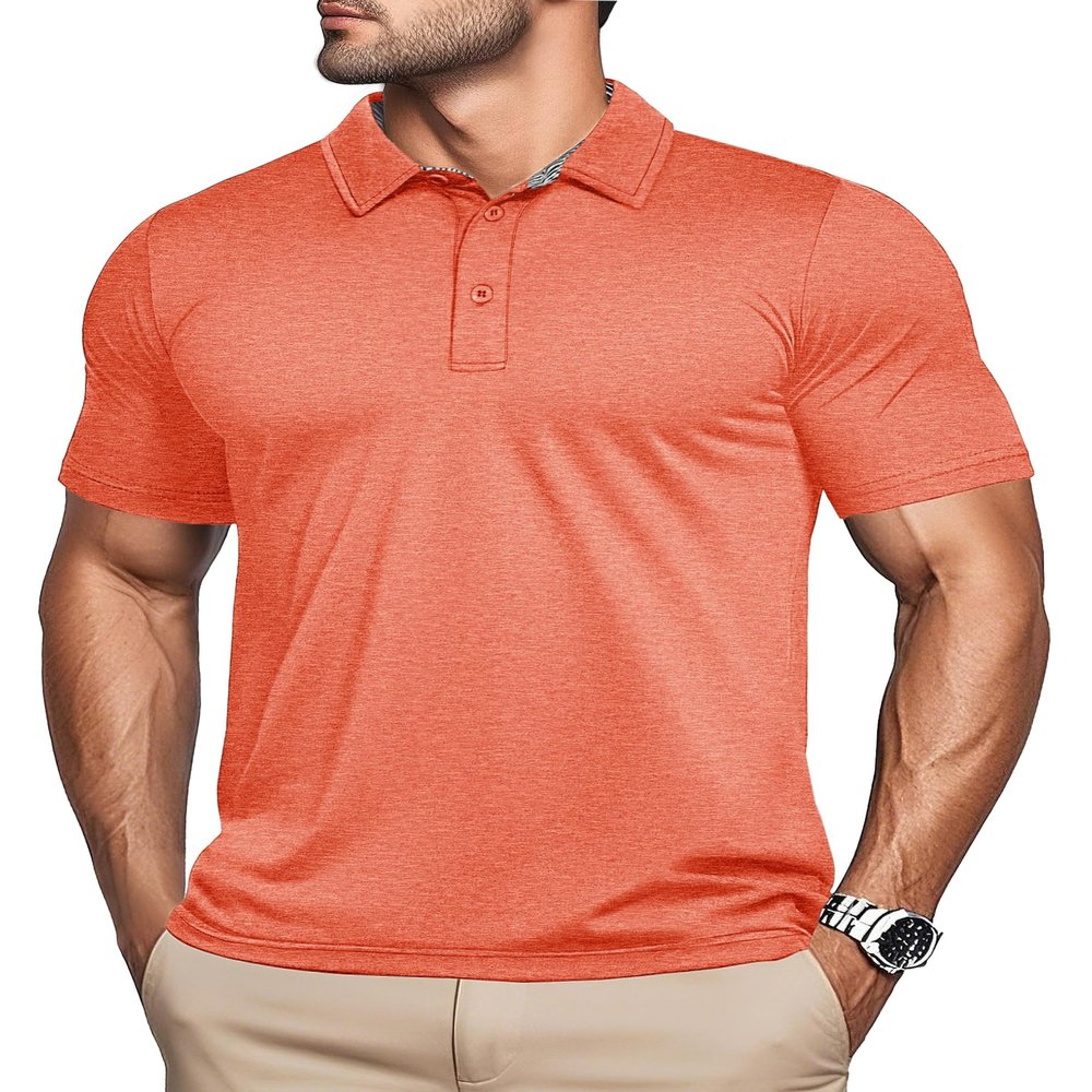MAGCOMSEN Men's Polo Shirts Short Sleeve Athletic Performance Moisture Wicking Golf Fitted Business Casual Collared Shirts Orange