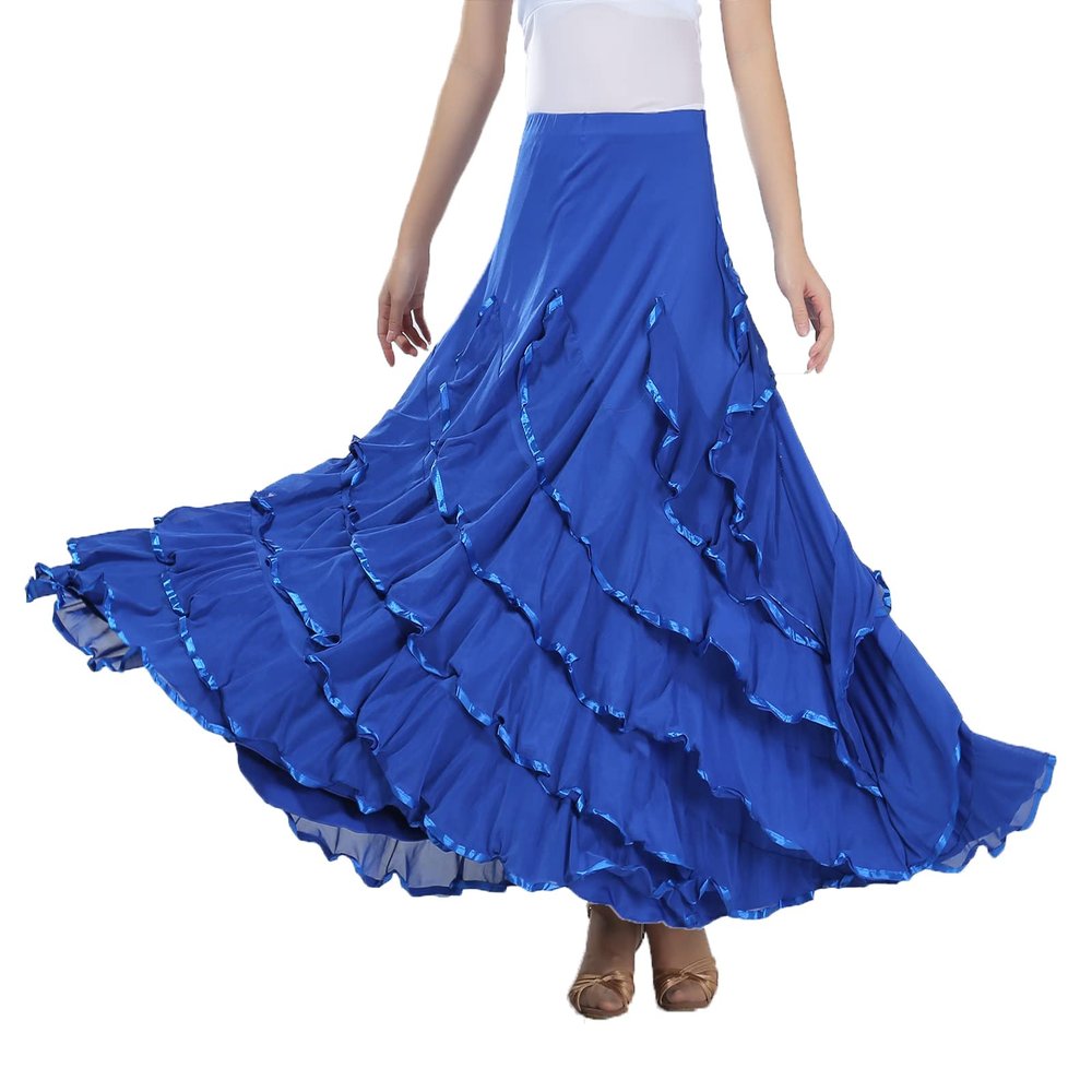 Honeystore Women's Latin Dance Skirts Layered Swing Ballroom Party Waltz Dresses 2562-Royal-Blue