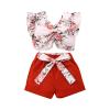 Toddler Girls Sleeveless Floral Prints Ruffles Vest Tops and Shorts Outfits Blanket Girl with Headband (Red, 18-24 Months) view 1