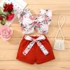 Toddler Girls Sleeveless Floral Prints Ruffles Vest Tops and Shorts Outfits Blanket Girl with Headband (Red, 18-24 Months) view 2