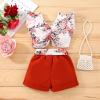 Toddler Girls Sleeveless Floral Prints Ruffles Vest Tops and Shorts Outfits Blanket Girl with Headband (Red, 18-24 Months) view 3