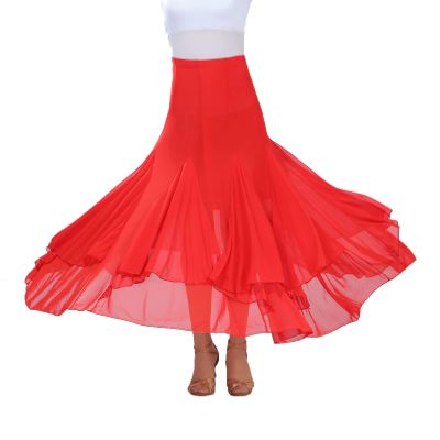 Honeystore Women's Latin Dance Skirts Swing Ballroom Party Waltz Dresses Costume 2606-Red