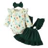 Newborn Infant Baby Girls Clothes Long Sleeve Floral Romper Tops Ruffle Suspender Skirt Set New Baby Gift Set (Green, 3-6 Months) view 1