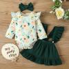Newborn Infant Baby Girls Clothes Long Sleeve Floral Romper Tops Ruffle Suspender Skirt Set New Baby Gift Set (Green, 3-6 Months) view 2