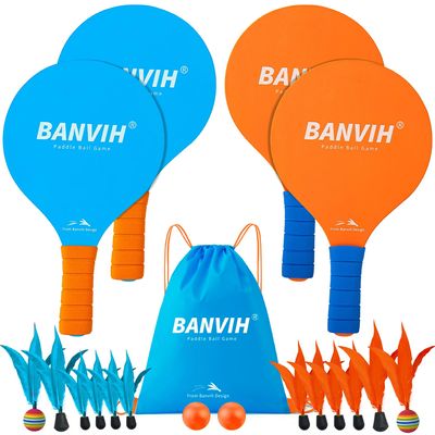 Banvih Badminton Set with 4 Rackets & Paddle Ball Outdoor Yard Beach Lawn Camping Games, Great Easter Basket Stuffers for Kids Teens Adults Family, Fun Summer Sports Toys