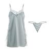 Maiyifu-GJ Women Satin Lace Babydoll Lingerie Sexy Side Slit Chemise Nightwear Full Slips Exotic Strappy Bridal Sleepwear (Light Blue,One Size) view 1