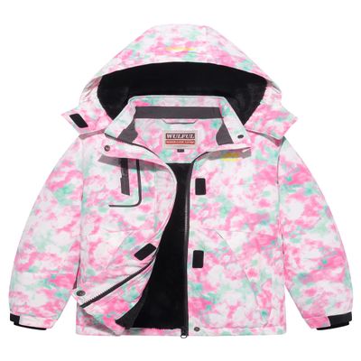 WULFUL Girl's Waterproof Ski Jacket Warm Fleece Hooded Winter Snow Coat