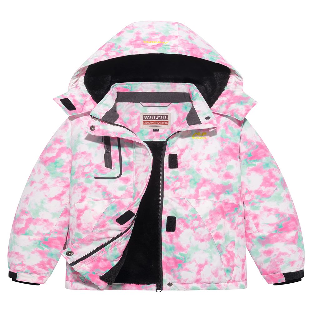 WULFUL Girl's Waterproof Ski Jacket Warm Fleece Hooded Winter Snow Coat