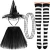 Jeere Halloween Witch Hat and Tutu Skirt Costume Set, Halloween Witch Sequins Headbands Tutu Skirt Black and White Striped Thigh High Socks for Women Halloween Cosplay Party view 1