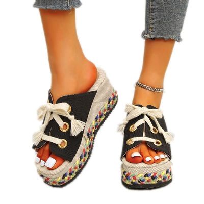 HINDOLA Womens Sandals Summer Open Toe Bohemian Platform Wedge Sandals Women Fashionable Solid Peep Toe Slippers