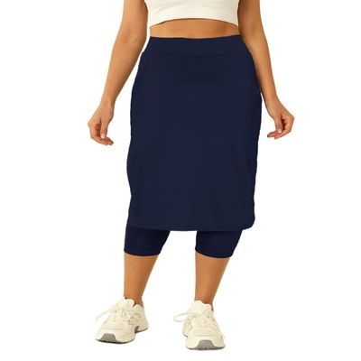 Aurgelmir Womens Tennis Skirt with Capris Leggings Golf Knee Length Skorts Athletic Long Skirts for Women with Pockets Navy