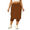 Aurgelmir Womens Tennis Skirt with Capris Leggings Golf Knee Length Skorts Athletic Long Skirts for Women with Pockets Brown view 1