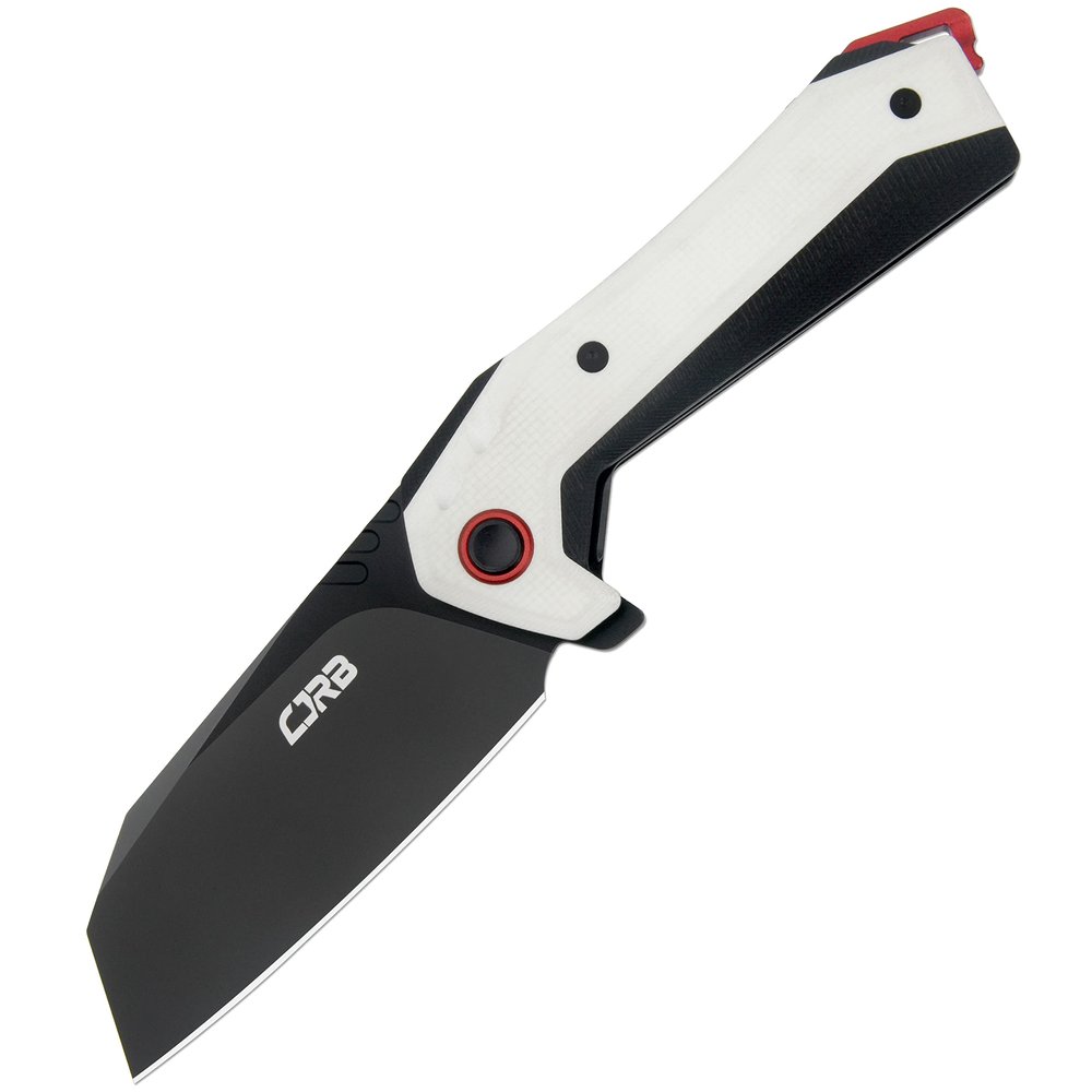 CJRB Tigris Pocket Knife, Folding Knife with AR-RPM9 Powder Steel Black PVD Blade Black & White G10 Handle for EDC Camping Hunting (J1919)