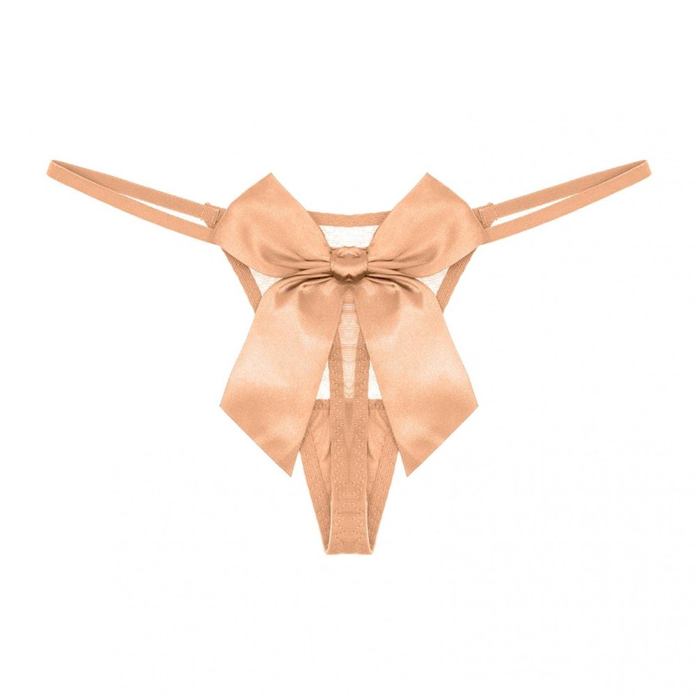 Women Sexy Embroidered Mesh Sheer Thong Panties T Pants Bow Tie Low Waist Plus Size 20 for 25 Panties (Beige, XXL)