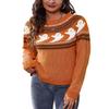 chouyatou Women's Vintage Fair Isle Ghost Pattern Crewneck Knitted Pullover Sweater (Medium, Orange) view 1