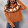 chouyatou Women's Vintage Fair Isle Ghost Pattern Crewneck Knitted Pullover Sweater (Medium, Orange) view 2