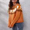 chouyatou Women's Vintage Fair Isle Ghost Pattern Crewneck Knitted Pullover Sweater (Medium, Orange) view 3