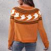 chouyatou Women's Vintage Fair Isle Ghost Pattern Crewneck Knitted Pullover Sweater (Medium, Orange) view 4