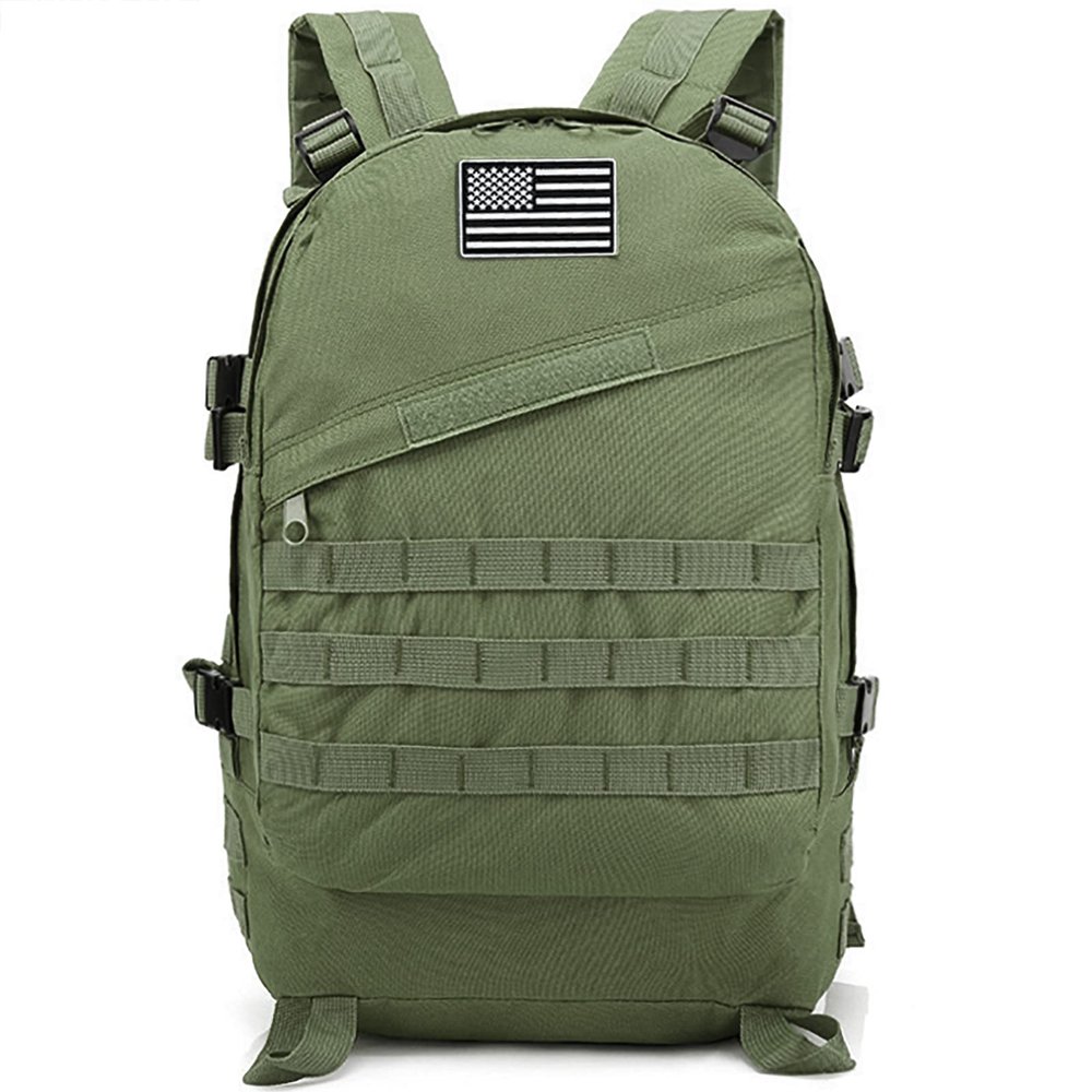 LIMHOO Camo Backpack, 40L Military Tactical Backpack, Hiking Trekking Rucksack with USA Flag Patch (Army Green)