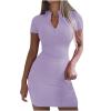Women's Deep V Neck Bodycon Mini Dresses Sexy Zip Front Short Sleeve Slim Fit Stretch Party Dress for Club Night Out view 1
