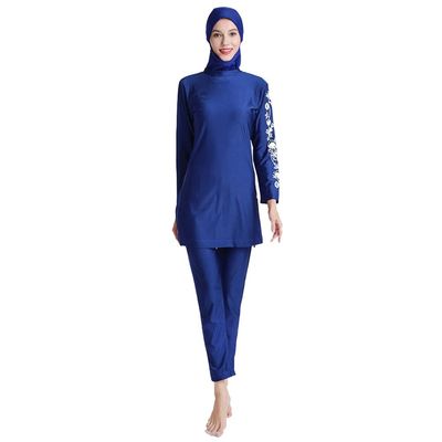 Muslim Swimsuits for Women Modest Islamic Burkini Swimwear Full Cover Hijab Long Sleeve Muslim Dress Tops Pants Set with Swim Cap Sun Protection Rash Guard Shirt Bathing Suits Royal Blue - Floral S