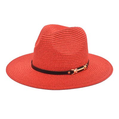 Big Brim Straw Hat Panama Jazz Hat Fedora Ladies Beach Travel Sun Cloche Hats for Women 1920s Fedora (Red, One Size)