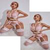 Avidlove Lace Garter Lingerie Set with Removable Choker Teddy Babydoll Strappy Bra and Panty Set,White&Pink,XX-Large view 3