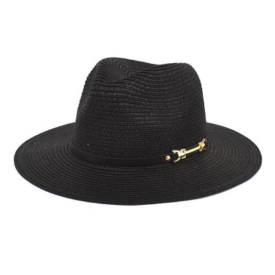 Big Brim Straw Hat Panama Jazz Hat Fedora Ladies Beach Travel Sun Hat Fisherman Hat Kids Bucket Hats (Black, One Size)