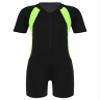 Venjoe Kids Boys Girls One-Piece Thermal Swimsuit Shorty Wetsuit Short Sleeves Zipper Rashguard Bathing Suit Black Yellow 12-14 Years view 1