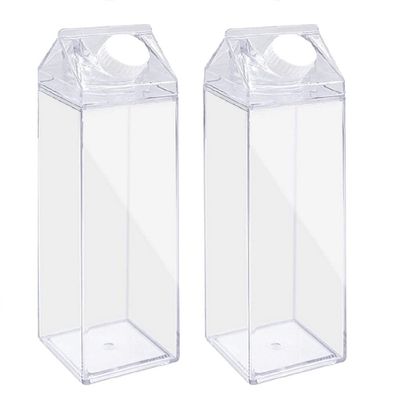 2 Pack 17oz/500ml Milk Carton Water Bottle Plastic Milk Box BPA Free Child Friendly Reusable Milk Carton Shaped Water Bottle Leakproof Juice Tea Jug for Travelling Sports Camping Outdoor Activities