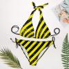 Caution Tape Printed Two Piece Bikini Set Triangle Strap Halter Swimsuit for Women view 4