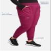 Cherokee Women's Scrub Jogger Pants Modern Classic Fit Mid Rise Bottom with 5 Pockets, Elastic Knit Waistband - WW115P, XS Petite, Wine view 3