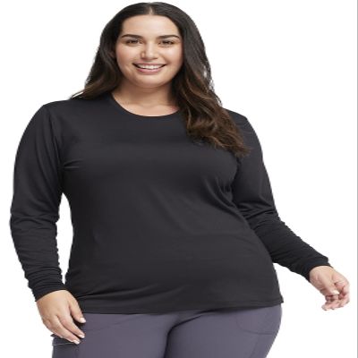 Cherokee Infinity Women Long Sleeve Underscrub Knit Tee with Round Neckline and Center Back Length: 25 1/2" CK782, XL, Black