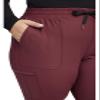 Cherokee Womens Mid Rise Tapered Leg Drawstring Scrub Pants 5 Pocket 360 Stretch Moisture Wicking Easy Care Plus Size - CK095, 3XL, Cabernet view 3