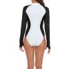 XUNRYAN Women's Board Rash Guard Long Sleeve One Piece Swimsuit Tummy Control Colorblock Athletic Zipper Surfing Bathing Suit White view 3