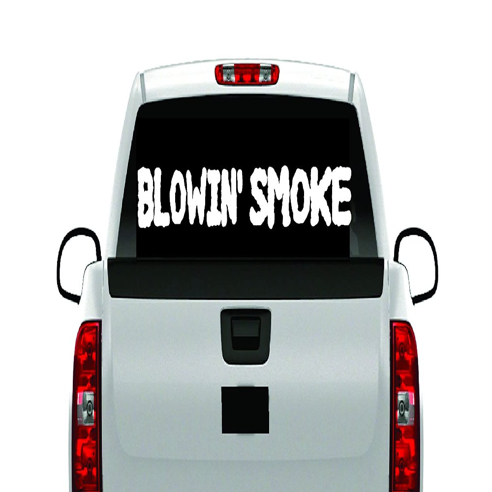 Blowin' Smoke Back Banner 7.3 Vinyl Decal Stickers Diesel Stacks Truck Funny 2500 6.7
