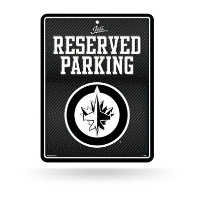 Rico Industries NHL Hockey Winnipeg Jets Metal Parking Sign 8.5" x 11" Carbon Fiber Metal Parking Sign - Great for Man Cave, Bed Room, Office, Home Dcor