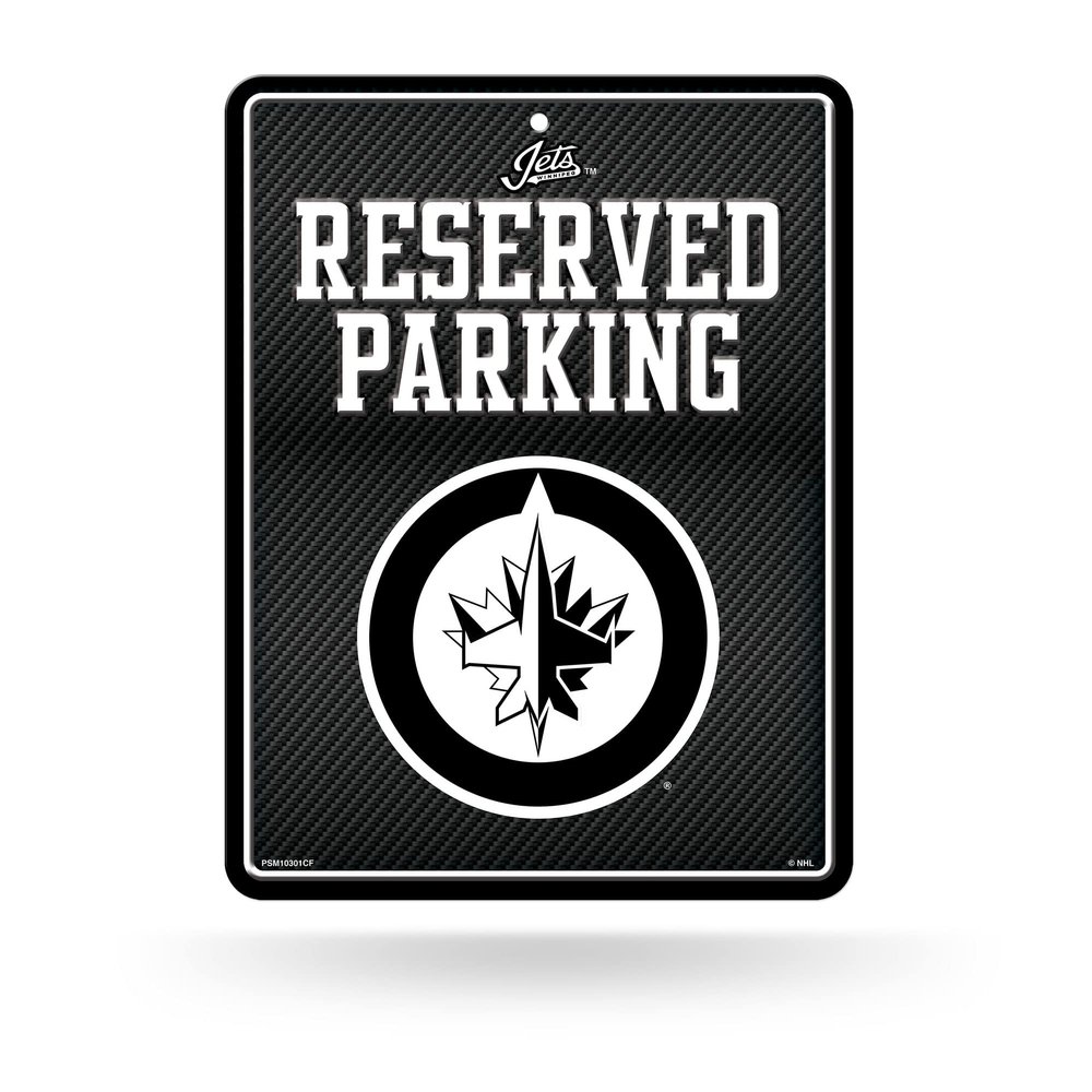 Rico Industries NHL Hockey Winnipeg Jets Metal Parking Sign 8.5" x 11" Carbon Fiber Metal Parking Sign - Great for Man Cave, Bed Room, Office, Home Dcor